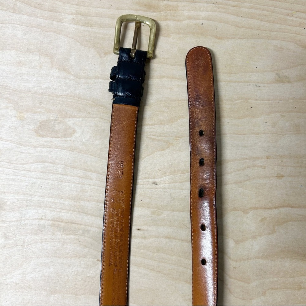 VTG COACH Black/Brown Tanned Cowhide Leather Belt #6600 Brass Buckle Sz 36”/90cm - Picture 6 of 11